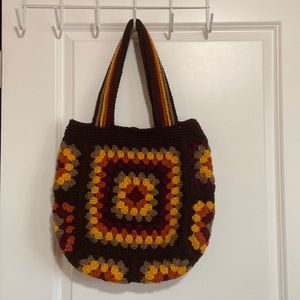 handmade crochet granny square tote bag